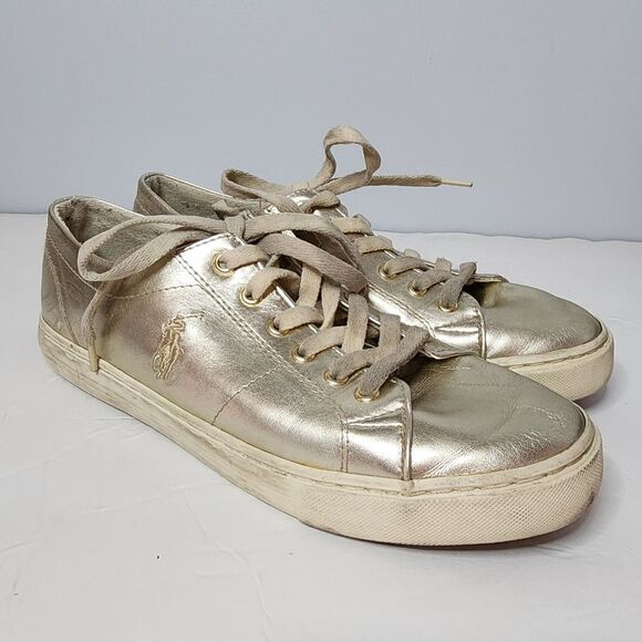 Polo Ralph Lauren metallic gold/silver athletic sneakers women's size 7 - Picture 1 of 6